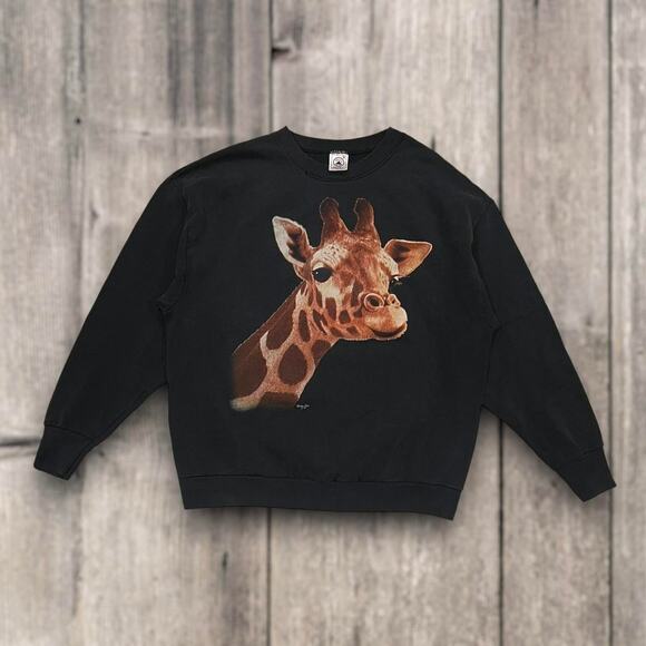 ★ Giraffe Realistic Graphic Print Vintage (1980s) Sweatshirt ★ - Picture 2 of 7